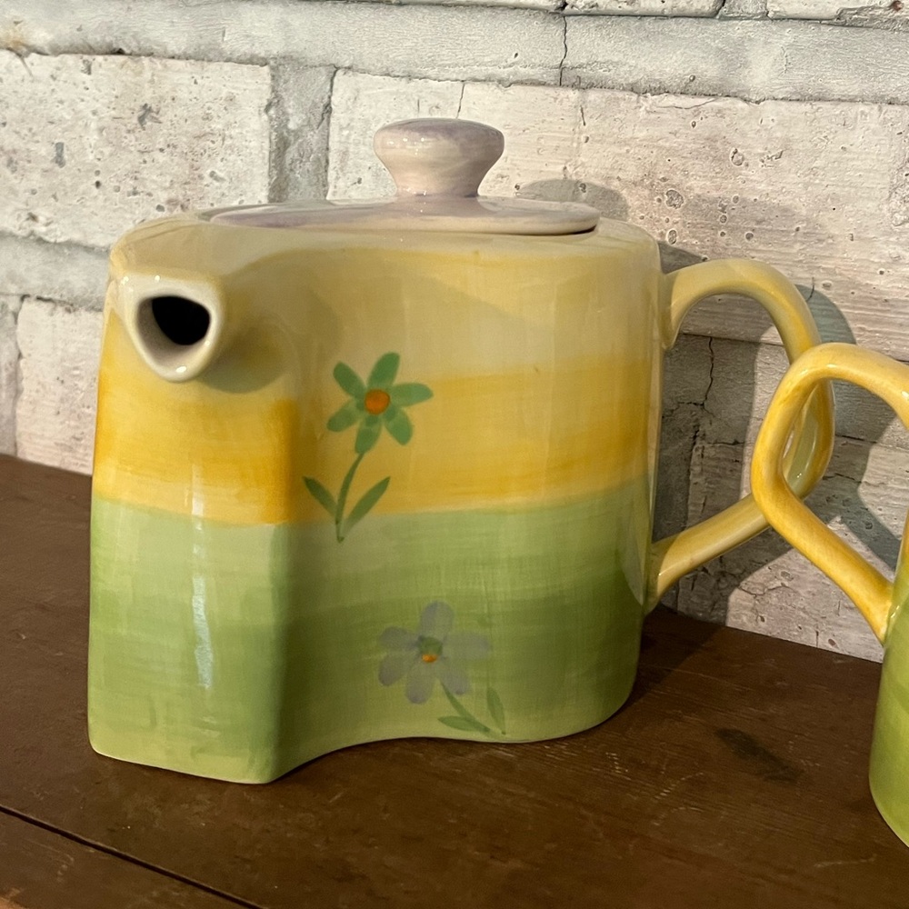 Vintage Herman Dodge And Sons Curved Teapot, Mug & Creamer Yellow Floral Design - Picture 5 of 8